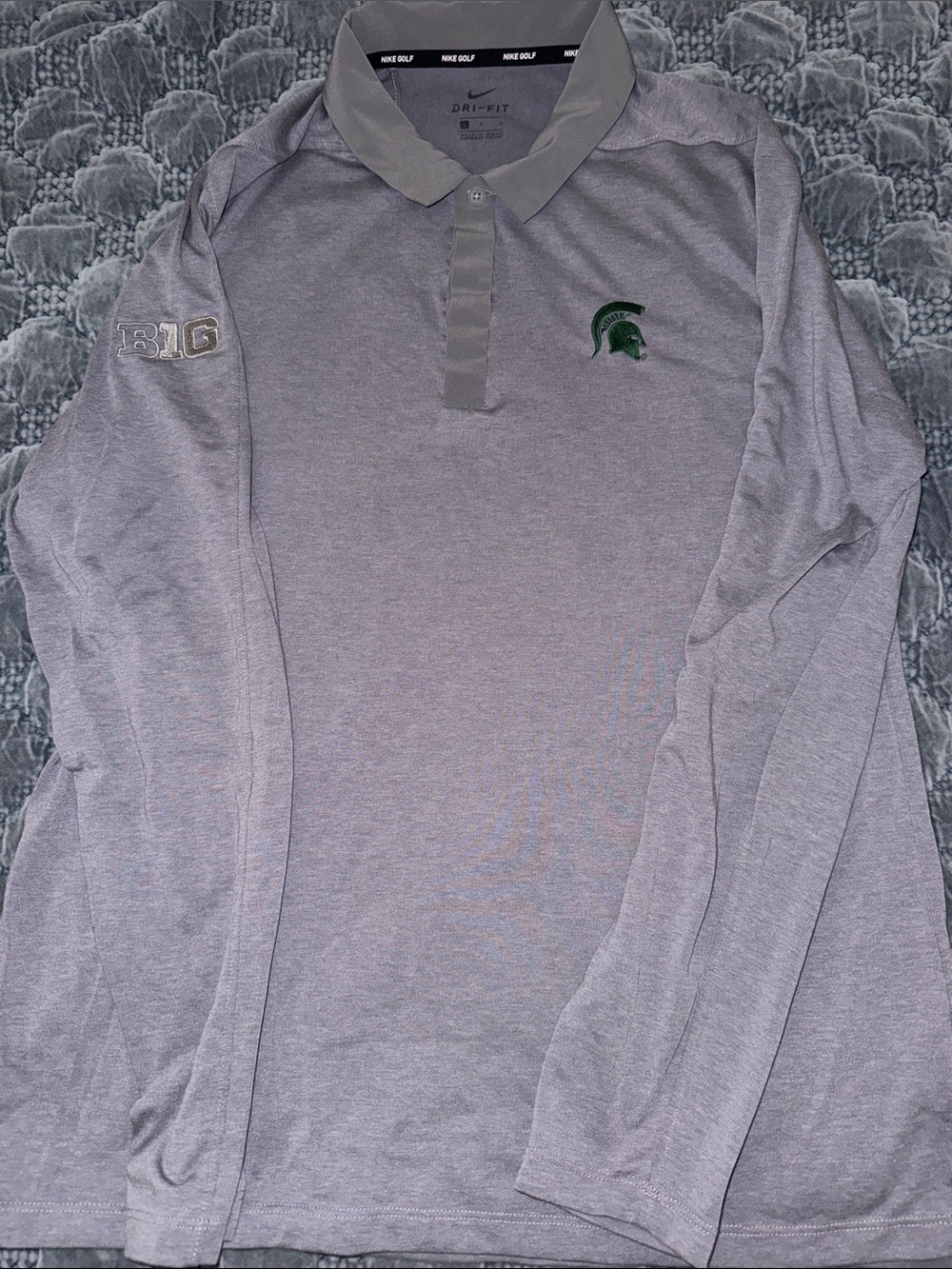 Nike Long-Sleeve Polo Shirt - Light Gray - MSU B1G - Large - tighter